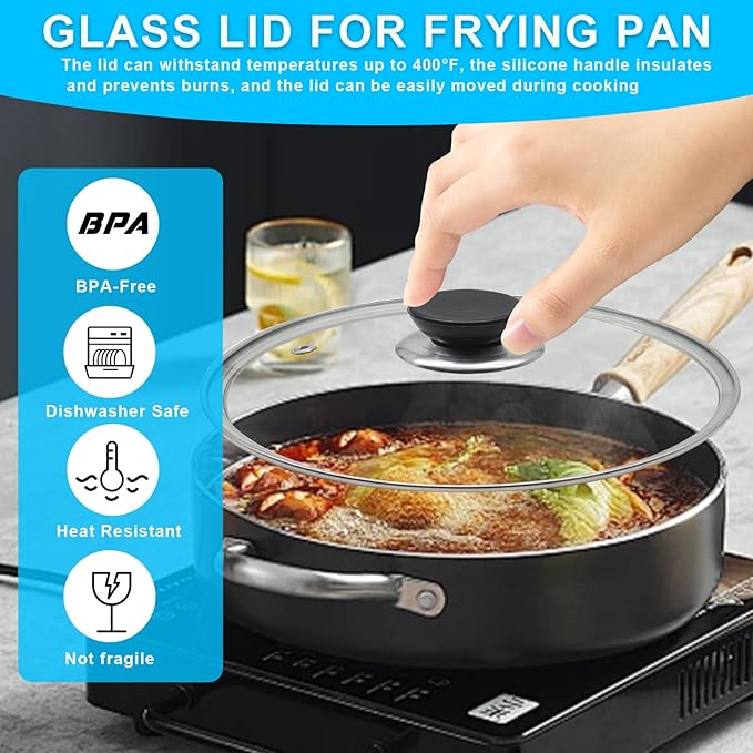 10.25 Inch Glass Lid for Frying Pan Tempered Glass Pot Lid with Stainless Steel Rim for 10.25 Inch Frying Pan Wok Pot Skillet (10.25 Inch)
