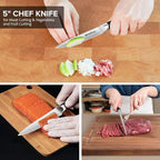 MOSFiATA 5” Chef Knife and 3.5" Fruit Knife Set with Knife Sheath, German High Carbon Stainless Steel EN.4116 with Micarta Handle and Gift Box for Vegetable and Fruit Cutting