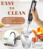 YUSWKO Milk Frother Handheld for Coffee with Stand, Rechargeable Drink Mixer with 3 Heads 3 Speeds Electric Coffee Frother Whisk, Gift for Many Occasions and Festival