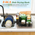 Runnatal 2-Tier Dish Drying Rack with Drainboard Set, Stainless Steel Detachable 2-in-1 Large-Capacity 2-Tier Over The Sink Anti-Rust Dish Rack and Dish Drainer for All Kitchen