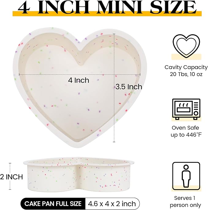 4 Inch Mini Heart Shaped Cake Pans Nonstick Silicone Heart Cake Molds for Baking Set of 3 (Cream)