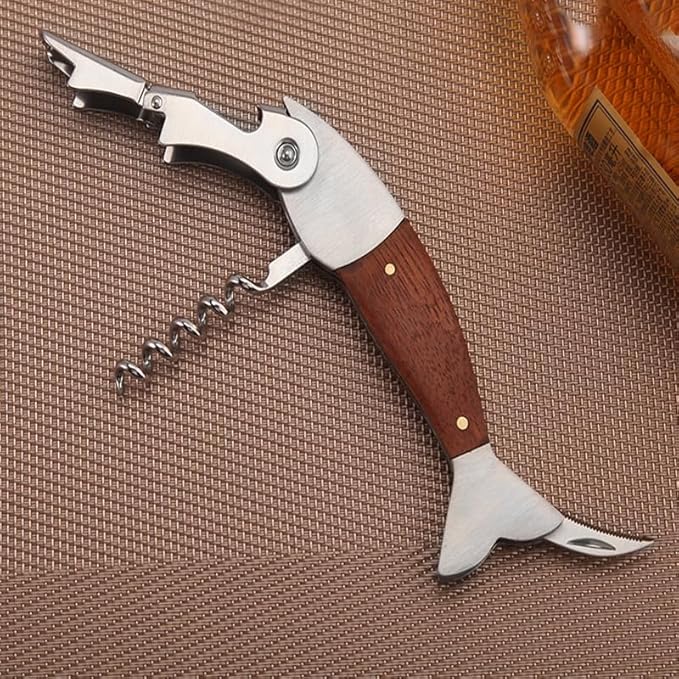 Unique Fish Corkscrew, Professional Waiters Corkscrew Wine Key Bottle Opener,Manual Wine Key for Servers, Waiters, Bartenders and Home Use (Brown fish)