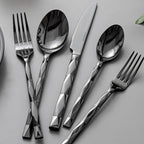 KINGSTONE Black Silverware Set, Luxury 20 Piece Flatware Set for 4, 18/10 Stainless Steel Cutlery Set with Diamond Cut Pattern for Kitchen, Home, Wedding, Party, Mirror Polished and Dishwasher Safe