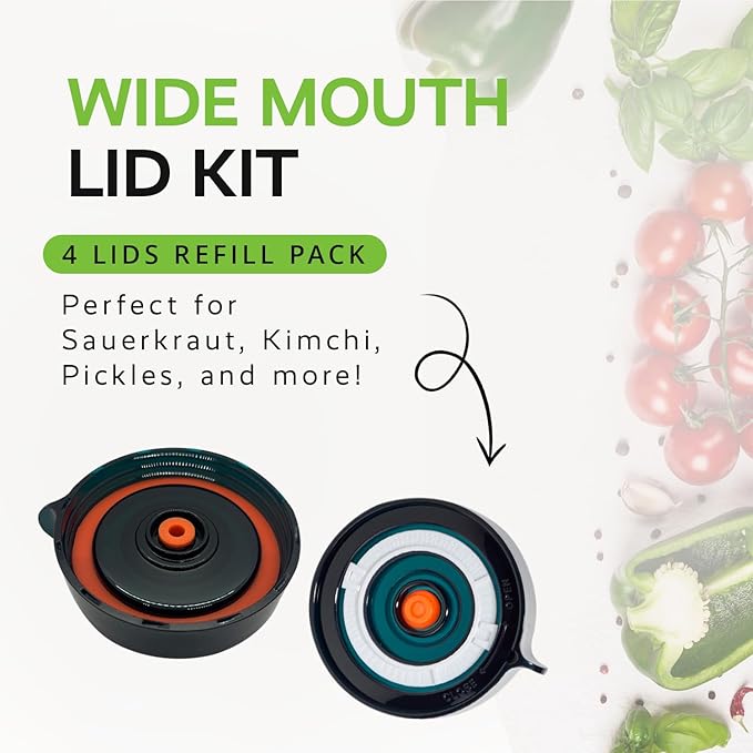 Fermentation Lids Kit, Mason Jar Airlock Lid, Fermenting Lids for Wide Mouth Mason Jars, Kimchi, Pickle, and Sauerkraut Fermentation, Pack of 4