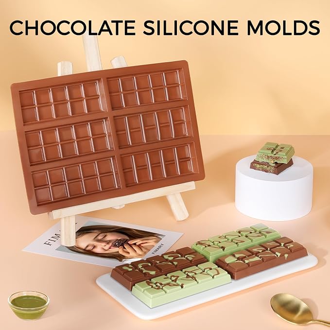 Chocolate Bar Mold, Non-Stick Dubai Chocolate Molds, Food Grade Silicone Deep Chocolate Bar Mold for Pistachio, Candy- Set of 3