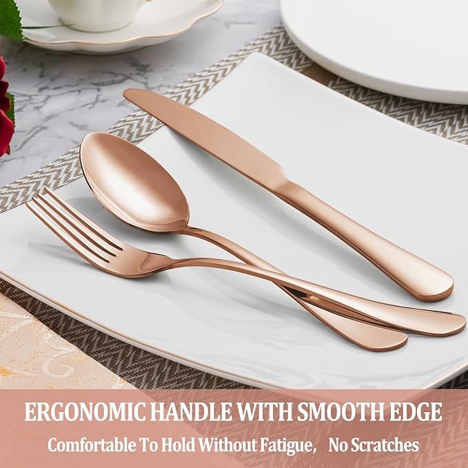 60 Pcs Rose Gold Silverware Set Service for 12, Premium Stainless Steel Flatware Set, Cutlery Utensil Sets, Durable Home Kitchen Eating Tableware Sets, Include Fork Knife Spoon, Dishwasher Safe