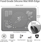 Silicone Baking Mat 24" x 16" Extra Thick Non-stick Pastry Mat with Measurements and Edge Heightening, Food Grade Silicone for Countertop Dough Rolling Making Bread, Cookies, Pizza, Fondant, Pasta