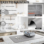 HotLive Dish Drying Mat for Kitchen Counter, Heat Resistant Drainer Mats with Non-slip Rubber Backed, Hide Stain Kitchen Super Absorbent Draining Mat, Easy to Clean Dish Rack Pad, Grey 18"x24"