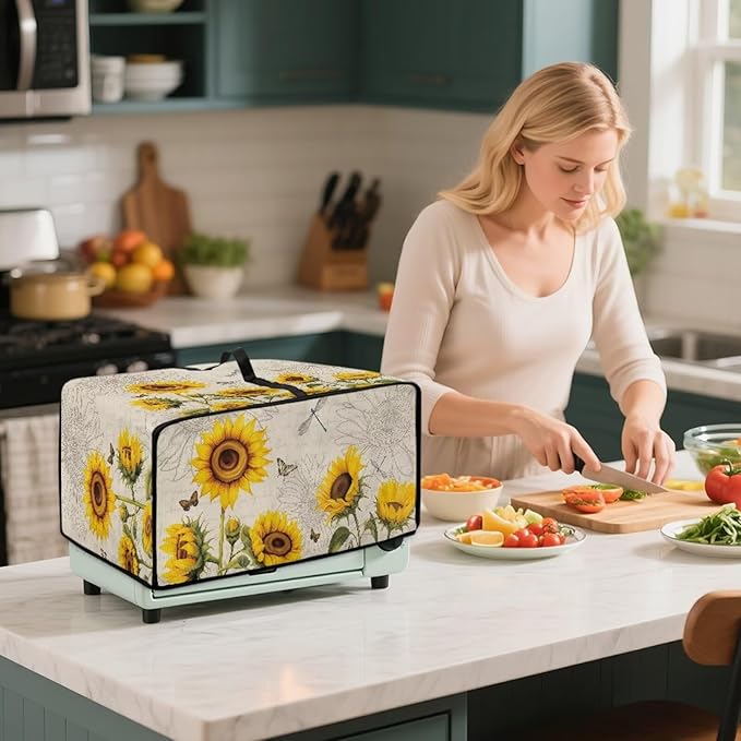Sunflower Butterfly Dragonfly Print Toaster Oven Dust-proof Cover, Fingerprint Prevention & Greasy Protection Washable Universal Small Appliance Covers (Small-14.5 * 18.46 * 9 inches)
