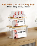 Trash Bag Dispenser 2 Pack (XL+S) - Acrylic Garbage Bags Dispenser with Bamboo Top, Trash Bag Holder Under Sink for Pantry, Kitchen, Laundry Room, Cabinet