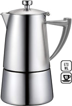 CUISINOX Roma Satin Stainless Steel Moka Pot Stovetop Espresso Maker, 10-Cup