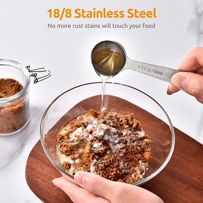 Measuring Spoons: U-Taste 18/8 Stainless Steel Measuring Spoons Set of 6 Piece: 1/8 tsp, 1/4 tsp, 1/2 tsp, 1 tsp, 1/2 tbsp & 1 tbsp Dry and Liquid Ingredients