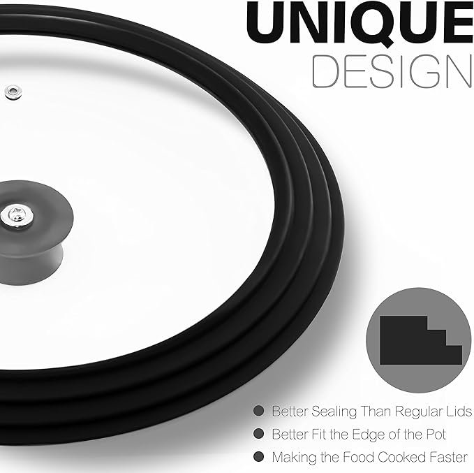 Anaeat Silicone Universal Lid for Pots, Pans and Skillets - Tempered Glass Covered with Heat Resistant Silicone Rim Fits All 7" to 12" Diameter Cookware -Easy to Use Replacement Frying Pan Cover
