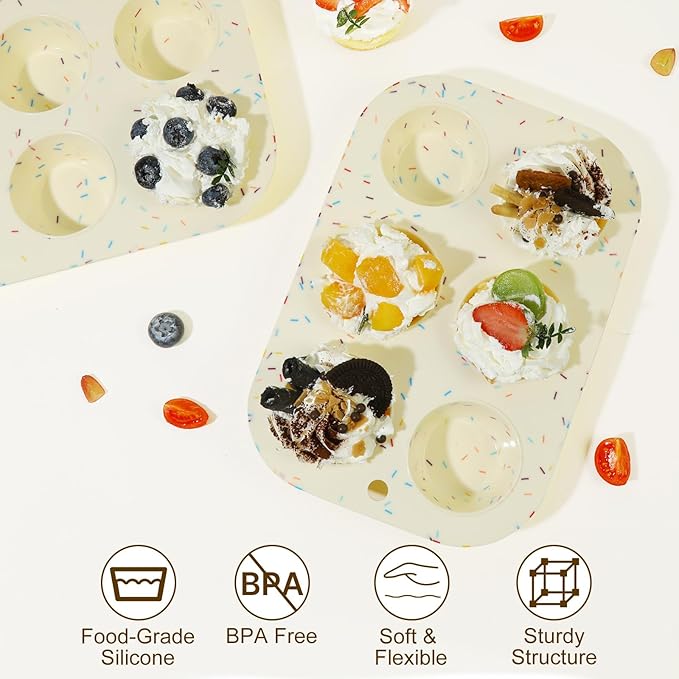 4 Pack Silicone Muffin Pan for Baking, Regular Size Nonstick Cupcake Pan, 6-Cup Silicone Muffin Tin BPA Free Dishwasher Safe, Great for Muffin Cupcake Brownie Egg Tart