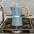 GROSCHE Milano Moka pot, Stovetop Espresso maker, Greca Coffee Maker, Stovetop coffee maker and espresso maker percolator (Indigo, 9 cup)