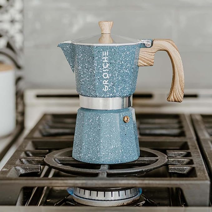 GROSCHE Milano Moka Pot - Stovetop Coffee Maker and Percolator for Espresso - 3 Cup, Indigo