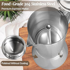 6 Cup Thickened Moka Pot 304 Stainless Steel 300ml Italian Espresso Coffee Maker Stovetop CoffeeMakers Mocha Pot Percolator for Induction Stove Classic Cafe Makers Portable for Easy Brewing