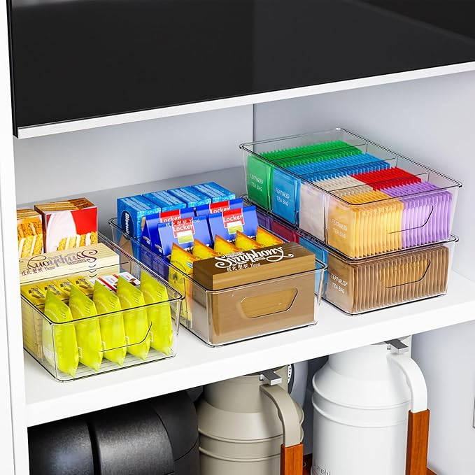 Stackable 6 Pack Snack Organizer for Pantry Shelf,Clear Pantry Organizers and Storage Bins for Fridge,Office,Cupboard,Plastic Pantry Snack Organizer For Breast Milk,Tea Bag,Food Storage Containers