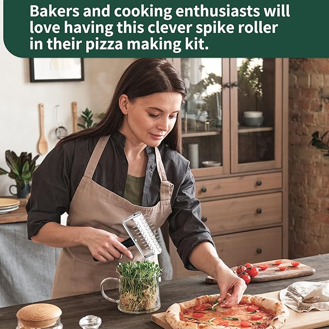 Pizza Dough Docker, Premium Dough Roller with Stainless Steel Spikes, Sturdy Pizza Docking Tool that Prevents Dough from Blistering, Time-Saver for Making Pizza Cookie Pie Pastry