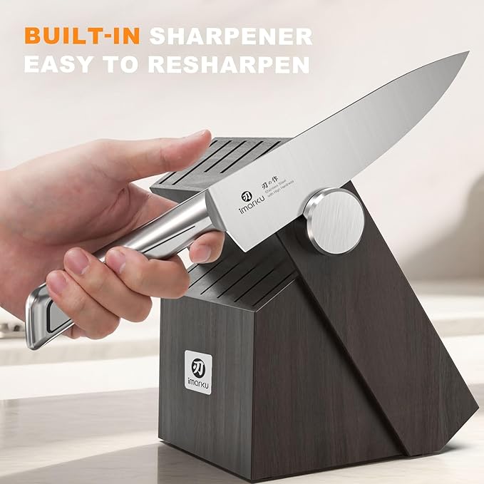 Knife Sets for Kitchen with Block imarku G14 Japanese Knife Set Stainless Steel Kitchen 14pcs, Built-in Sharpener, Sharp Knives with Non-slip Ergonomic Handle - Dishwasher Safe, Home Essential Gifts