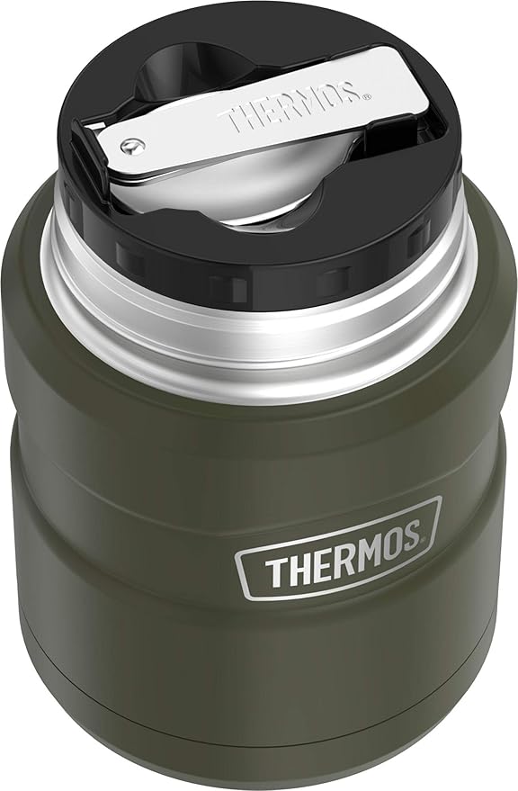 THERMOS Stainless King Vacuum-Insulated Food Jar with Spoon, 16 Ounce, Army Green