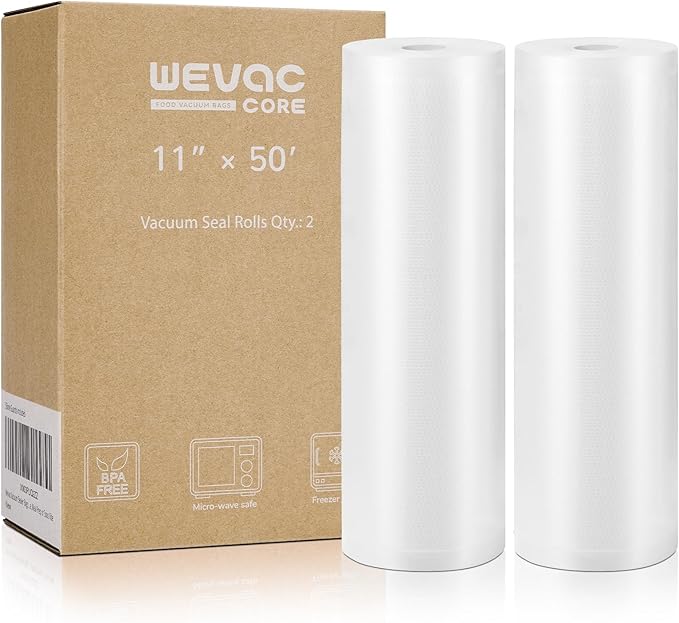 Wevac Vacuum Sealer Bags 11x50 Rolls 2 pack for Food Saver, Seal a Meal, Weston. Commercial Grade, BPA Free, Heavy Duty, Great for vac storage, Meal Prep or Sous Vide