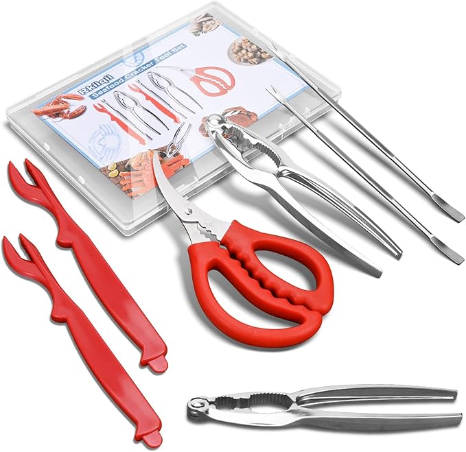 2026 Upgraded 8PCS Seafood Tool Set, Includes 2 Crab Leg Crackers, 2 Stainless Steel Crab Forks, 2 Lobster Shellers, 1 Crab Scissors and 1 Storage Box, Nut Crackers for Crab Legs (8 Pcs)