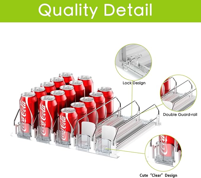 Drink Organizer for Fridge,Self Pushing Fridge Drink Organizer,Automatic Drink Dispenser for Fridge-Holds up to 25 Cans