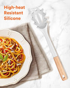 Silicone Pasta Fork, Kitchen Heat Resistant Noodle Spoon Server, BPA Free Spaghetti Strainer,12.8 inch (WHITE)