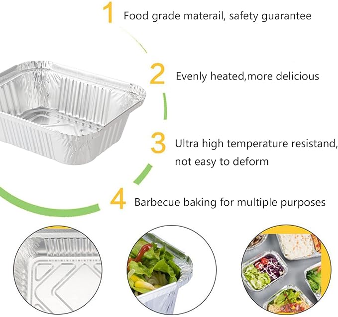 Waytiffer Aluminum Foil Pan with Platsic lids (50 Pack) 5.5" x 4.5" 1LB Capacity Foil Food Containers with Strong Seal for Freshness & Spill Resistance/Meal Prep Freezer Drip Pans BBQ,Takeout