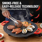 Non-Stick Electric Indoor Grill Pan, Smokeless Electric Griddle with Temperature Control, Round Baking Pan for BBQ, Steaks, Pancakes & Comal Electrico para Tortillas (28cm/11in)