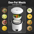 Mini Rice Cooker 1-1.5 Cups Uncooked(3 Cups Cooked), Rice Cooker Small with Bento Box, Removable Nonstick Pot, One Touch&Keep Warm Function, Portable Cooker for Soup Grain Oatmeal Veggie, Black