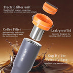 Portable Coffee Maker Mug for Travel,Mini Espresso Coffee Machine,20 oz Thermos Cup with Lid Fast Extraction Electric Filter Brewer,Insulated Stainless Steel Tumbler(Orange)