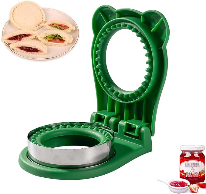 CHICHAUS Uncrustable Sandwich Maker,Sandwiches Pocket Circle Shape 3.7Inch Sandwich Cutter and Sealer,Sandwich Cutter for Kids Breakfast and lunchboxes (Green)