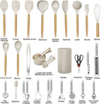 Kitchen Utensils Set- 35 PCs Cooking Utensils with Grater,Tongs, Spoon Spatula &Turner Made of Heat Resistant Food Grade Silicone and Wooden Handles Kitchen Gadgets Tools Set for Nonstick Cookware