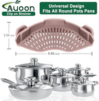 AUOON Clip on Strainer for Pots and Pans - Silicone Food Strainer for Draining Pasta, Spaghetti, Noodles, Fruits, Vegetables, Grease, Ground Beef (Almond Rose)