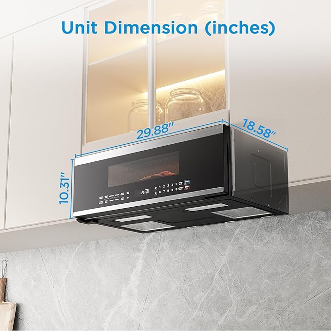 Midea MMO12S3ASTZ Over the Range Microwave Oven, 1.2 Cu.ft Slim Microwaves with Sensor Cook, Stainless Steel Microwaves, 1000W heating power with 400CMF vent fan