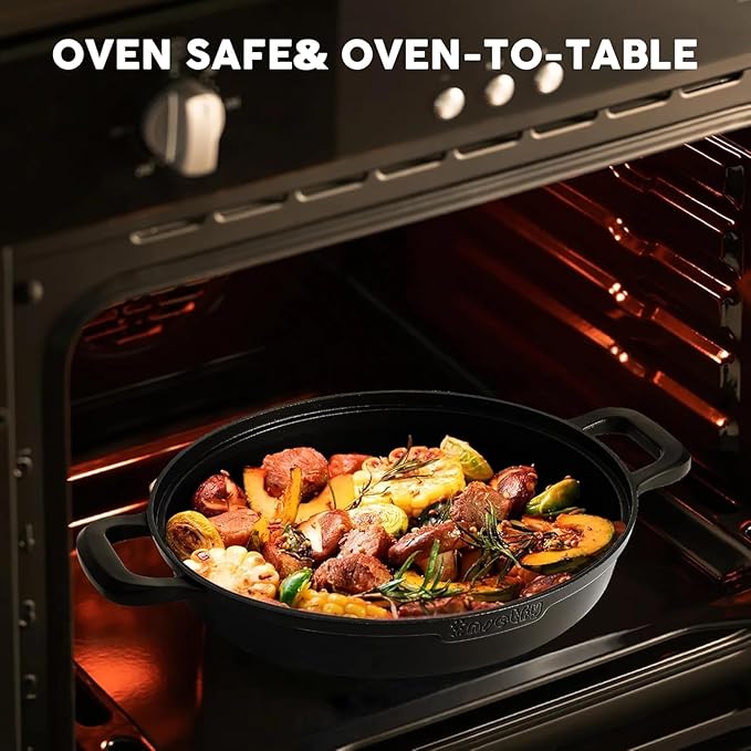 Non-Stick Frying Pan/Skillet 11", 3QT Tagine Pan,Cast Aluminum Pans with Lid, Stove/Oven-to-Table Cookware, Dishwasher Safe& Compatible with All Stovetops（Black Red）