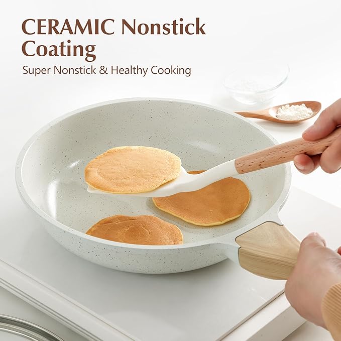 SENSARTE Nonstick Ceramic Frying Pan Skillet with Lid, 9.5 Inch Omelet Pan, Healthy Non Toxic Chefs Pan, Induction Compatible Egg Pan with Heat Resistant Handle, Free of Intentionally Added PFAS/PTFE