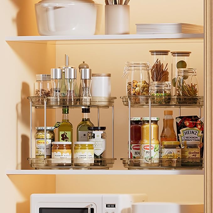 LAMU 2 Tier Lazy Susan Turntable Organizer 10.6'' Rotating Spice Rack Organization for Cabinet, Kitchen, Pantry, Countertop, Bathroom, Vanity, Medicine Cabinet Organizer, Amber