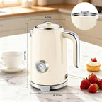 SUSTEAS Electric Kettle - 57oz Hot Tea Kettle Water Boiler with Thermometer, 1500W Fast Heating Stainless Steel Tea Pot, Cordless with LED Indicator, Auto Shut-Off & Boil Dry Protection, Beige