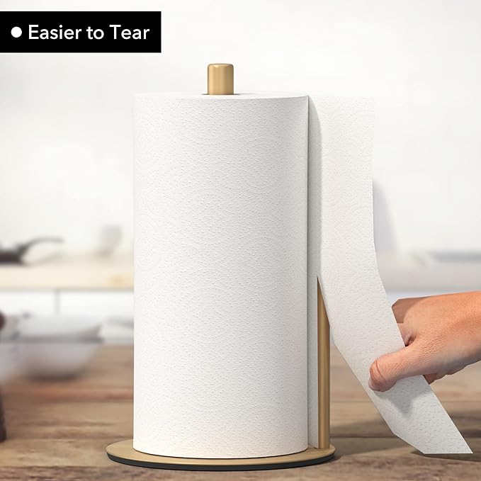 Paper Towel Holder Gold, Premium Stainless Steel Kitchen Roll Dispenser, Countertop Roll Organizer