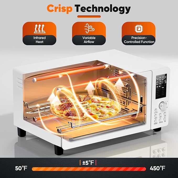 Nuwave Bravo Pro Convection Air Fryer Toaster Oven Combo, 2025 New and Improved, 10-in-1, 50°-450°F Temp Controls, Quick & Even Crisp Technology, 21Qt Capacity, Cream, PFAS Free