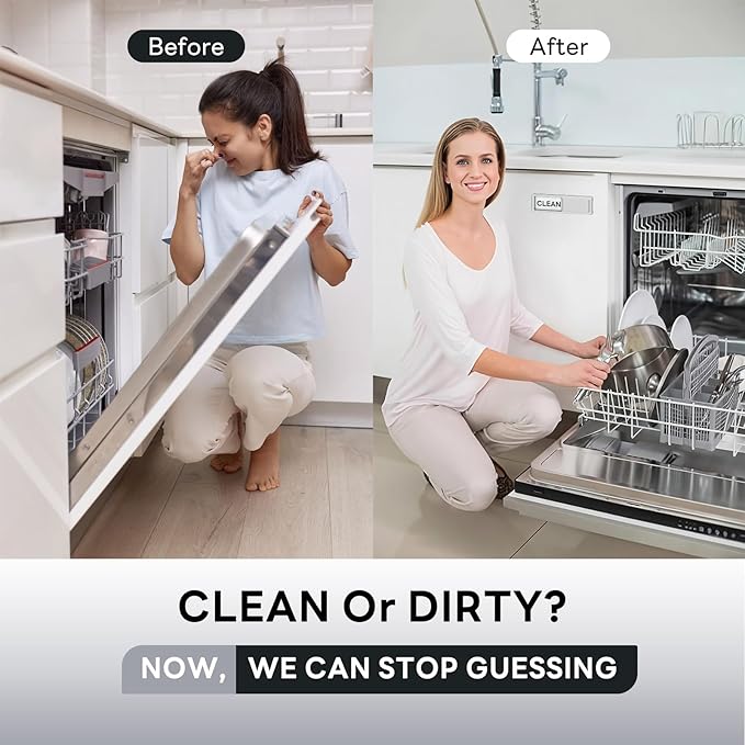 KitchenTour Dishwasher Magnet Clean Dirty Sign, Strong Magnet Clean Dirty Sign for Dishwasher, Farmhouse Wood Design Non-Scratch Dish Washer Indicator Kitchen Decor, Silver
