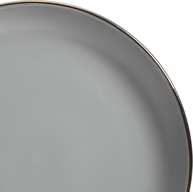 Gibson Home Rockaway 16-Piece Round Stoneware Dinnerware Set, Service for 4 – Grey with Gold Rim Plates and Bowls, Microwave & Dishwasher Safe