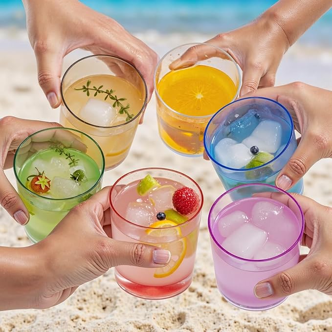 Liacere Color Plastic Drinking Glasses (Set of 12) 14 oz Color Reusable Plastic Glasses Colors，Kitchen Water Glasses Cup, Bar Tumbler Glassware Set for Beer, Juice, Cocktail, Whiskey, Milk