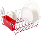 Sweet Home Collection Metal 2 Piece Dish Drying Rack Set Drainer with Utensil Holder Simple Easy to Use Fits in Most Sinks, 14.5" x 13" x 5.25", Red