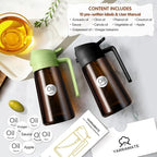 YARRAMATE 16oz/470ml Light Blocking Oil Sprayer for Cooking with Stickers, Food-Grade 2 in 1 Olive Oil Dispenser Bottle for Kitchen, Premium Dark Amber Glass Oil Bottle for Air Fryer, BBQ (Black)