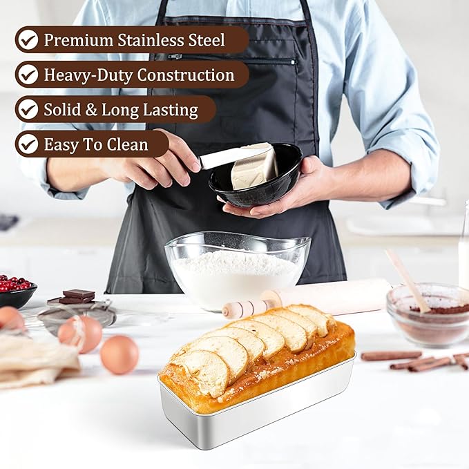 TeamFar Loaf Pan, 12 x 5 Inch Stainless Steel Loaf Pans for Baking Bread, Large Bread Loaf Baking Pan for Homemade Bread, Meatloaf, Cake, Brownies, Non-Toxic, Heavy-duty, Oven & Dishwasher Safe