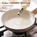 SENSARTE Ceramic Nonstick Frying Pan Skillet with Lid 8inch Non Stick Pan Omelet Pans, Non-toxic Healthy Kitchen Cooking Chef's Pan, Free of Intentionally Added PFAS/PTFE, Induction Compatible, Taupe